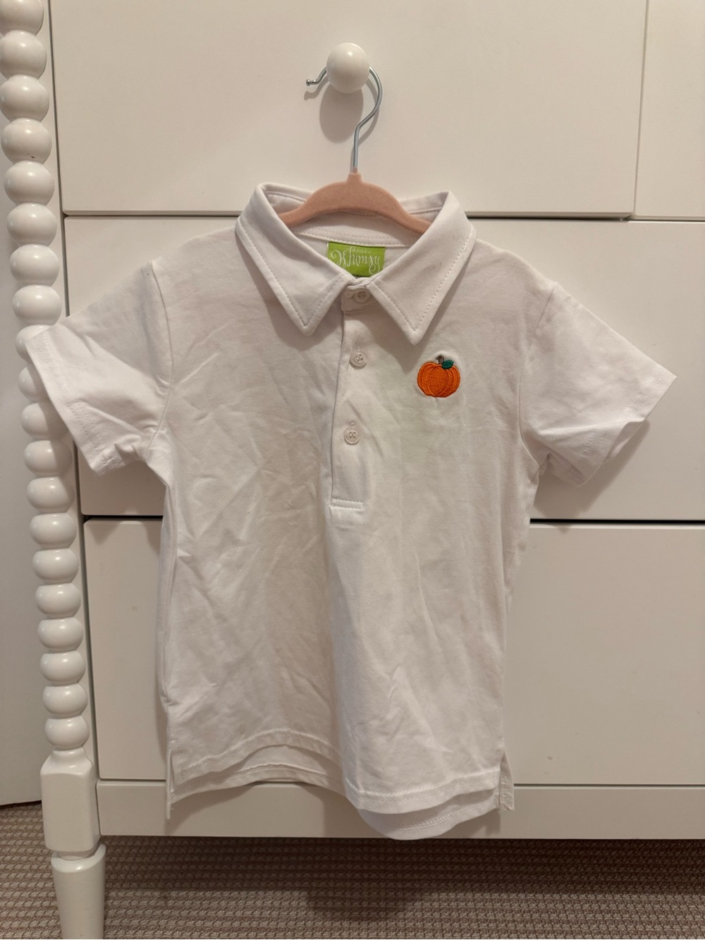 Classic Whimsy Pumpkin Embroidered White Polo Shirt